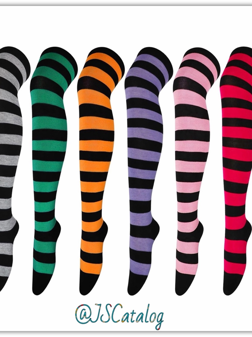 JSCatalog Striped thigh-High Socks - purple and black